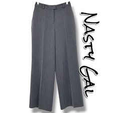 Nasty Gal Gray Wide Leg Tailored Dress Pants High Rise Career Trousers US 2 NWOT