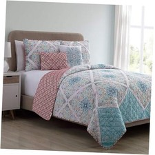 - Quilt Set, 5-Piece Reversible Medallion Bedding with Queen Multicolor