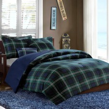 NEW COZY ULTRA SOFT PLUSH GREEN WHITE BLUE GREY PLAID STRIPE COMFORTER SET