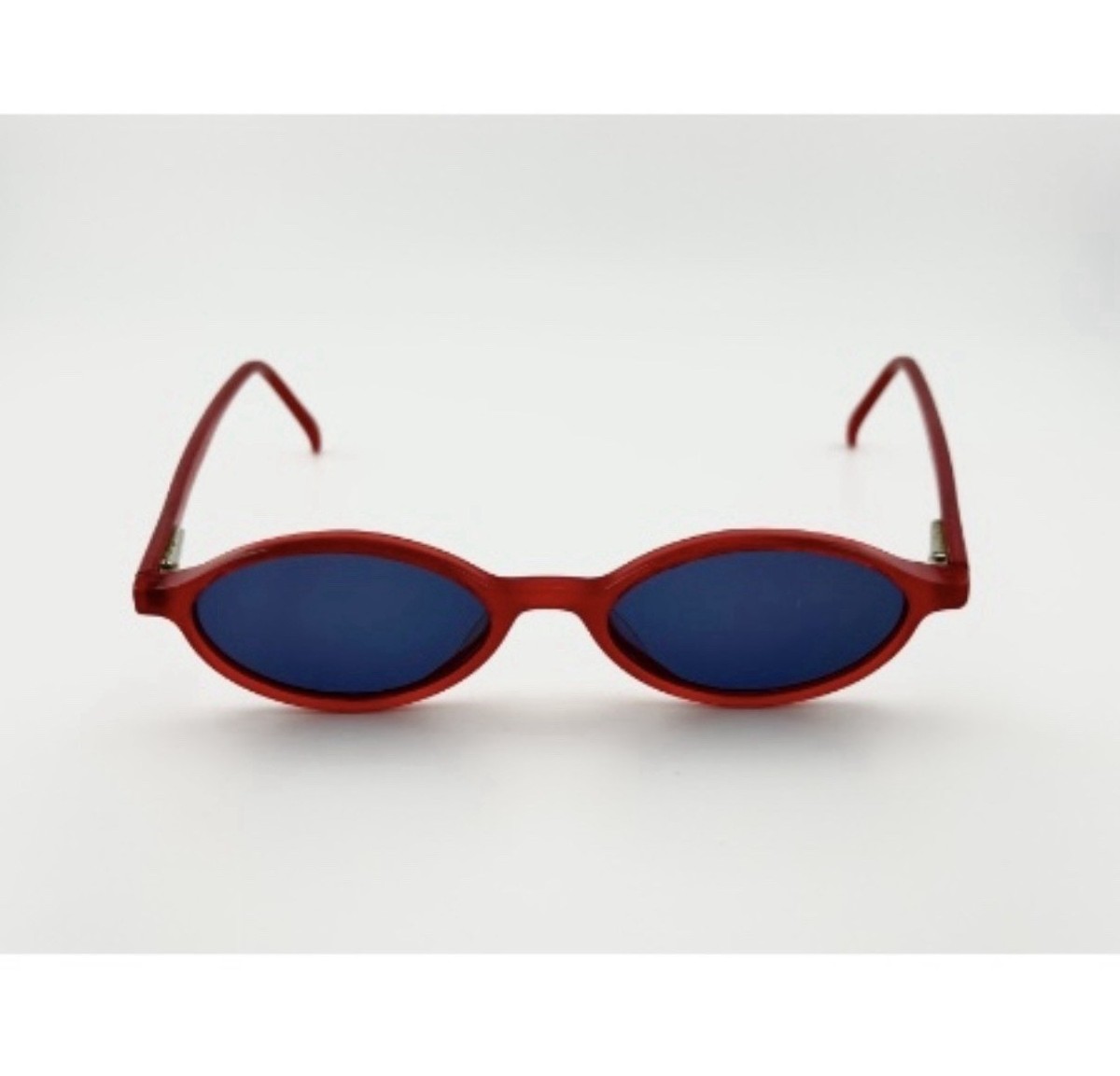 Vintage Cutler And Gross Sunglasses Red Oval W/ Blue Lens