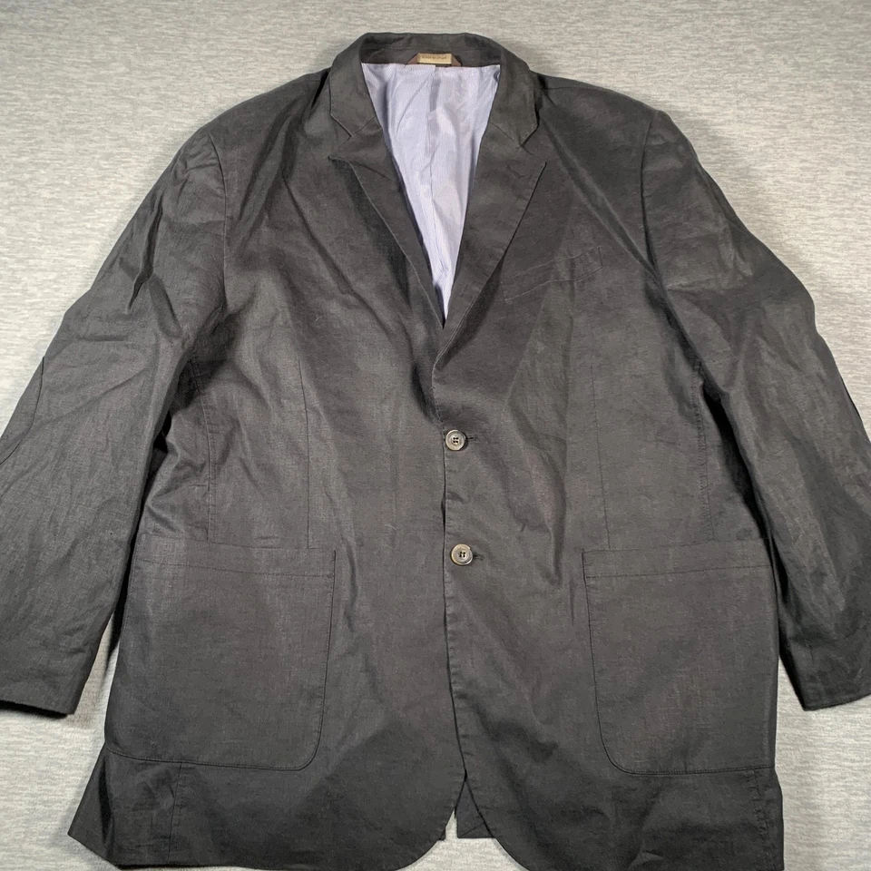 Tasso Elba Island Blazer Mens 2XL 48-50 Black Two Button Sport Coat Jacket Linen - Image 3 of 4