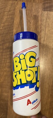 Retro BIG SHOT! A Plus Gas Station Plastic Sports Travel Bottle w/ Straw USA