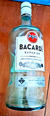 EMPTY Bacardi Superior Rum 1.75 Liter Empty Liquor Bottle craft hobby decor