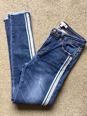 NICOPOLY STATE OF TEXAS BLUE WASHED RIPPED SCRATCHED RAW HEM JEANS SIZE 6-8 VGC