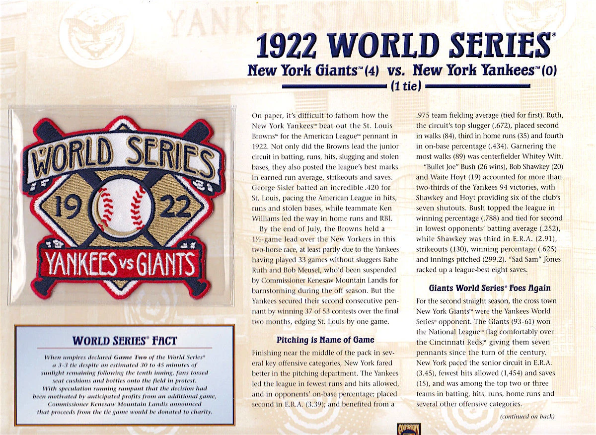 Baseball New York Yankees 1922 Year Vintage Sports Memorabilia for