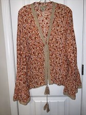 Anthropologie Nalini Women Floral Metalic Boho Kimono Tassel Tie OS One Size