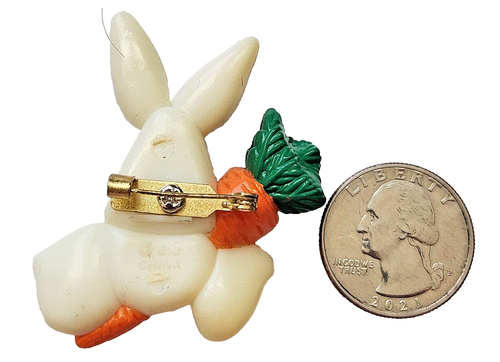 Ostern Unlimited PIN Ostern Vintage HASE weißer HASE mit KAROTTE 80er Brosche - Bild 2 von 2