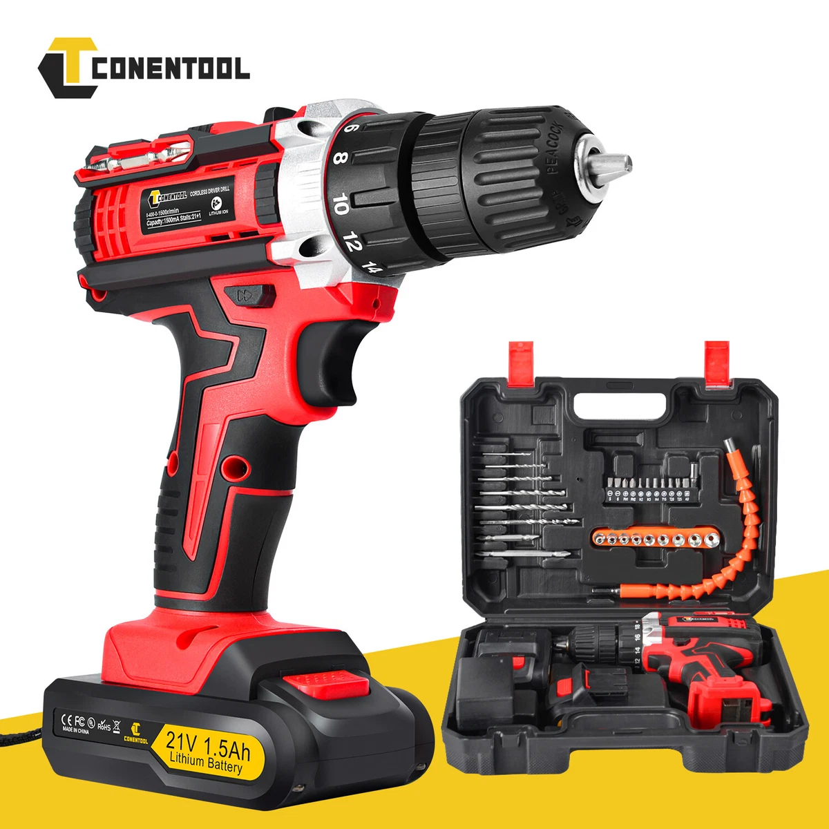 21V Cordless Combi Drill Set Electric Impact Driver, 45 OFF