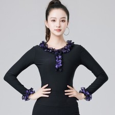 NEW Women Top for Latin salsa cha cha tango Ballroom Dance W847 Purple Leopard