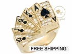 Size 10 1/2 1CT Simulated Diamond Men Poker Card Ring 14k Yellow Gold Plated