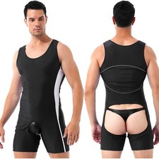 Traje de baño de levantamiento de pesas sin espalda calzas de lucha con cuello en U para hombre