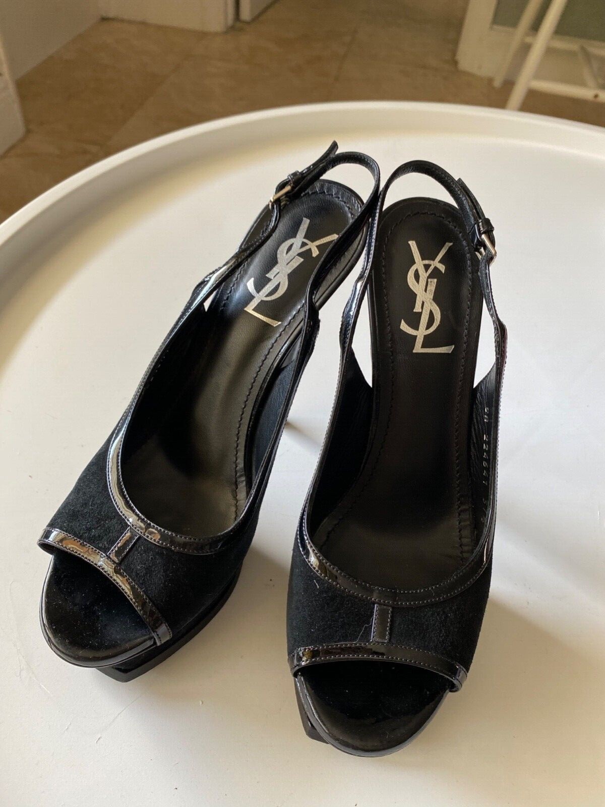 Scarpe sandali neri YSL Yves Saint Laurent COSMO plateau slingback EU37 5 US7 5