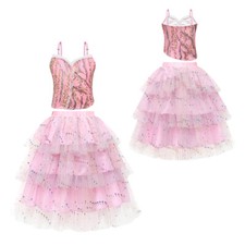 Kids 2024 Movie Wicked Cosplay Glinda Girls Pink Dress Wizard Costume Top Skirt