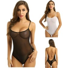 One-piece Women Sheer Mesh Bodysuit Backless Babydoll Leotard Lingerie Nightwear
