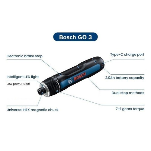 Bosch Go3 Mini Juego de Destornilladores Eléctricos Inalámbricos 3.6V USB Recargable Automático - Imagen 5 de 14