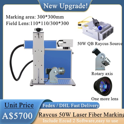 Raycus 50W Fiber Laser Marking Machine 300*300mm Rotary axis For Metal Steel
