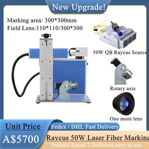 Raycus 50W Fiber Laser Marking Machine 300*300mm Rotary axis For Metal Steel - Afbeelding 1 van 16