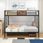Sturdy and Durable Bunk Bed Twin Over Twin Size  with Ladder and Guardrail