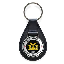 United States Army Interior Electrician Black Leather Keychain Silver Keyring