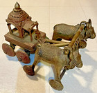 Vintage large handcast Brass/Bronze Bullock Cart, figurine & two bulls -- (G26) — photo 2