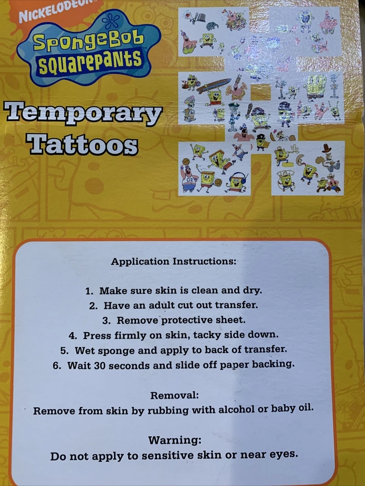 43 Tatuajes Temporales Favor Cumpleaños Niños Bob Esponja Pantalones Cuadrados Nickelodeon Foto 3 de 4
