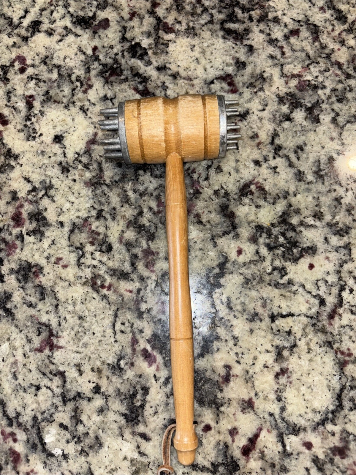 Vintage Wooden Meat Mallet With Two Aluminum Tenderizing Head Rustic Farmhouse