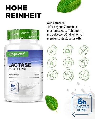 Lactase 22000 - 365 Tabletten á 13.000 FCC - Laktoseintoleranz hochdosiert - Bild 3 von 6