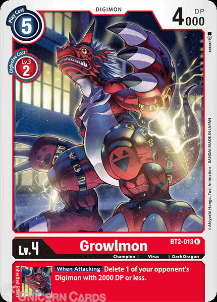 BT2-013 Growlmon Uncommon Mint Digimon Card