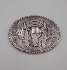 Longhorn Cow Skull and Feathers Belt Buckle Southwestern Style Western