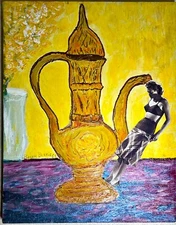 14" x 11" All Original Abstract Oil On Canvas Painting With Woman Photo