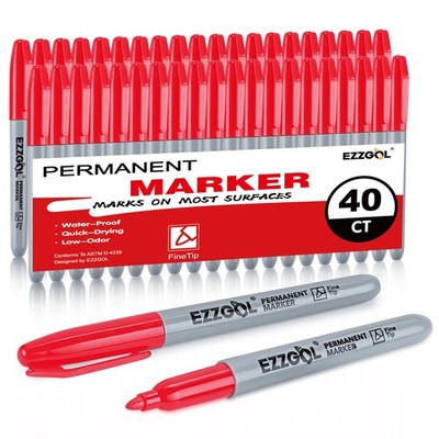 Ezzgol Red Permanent Markers Bulk, 40 Packs Fine 1 Count (Pack of 40),