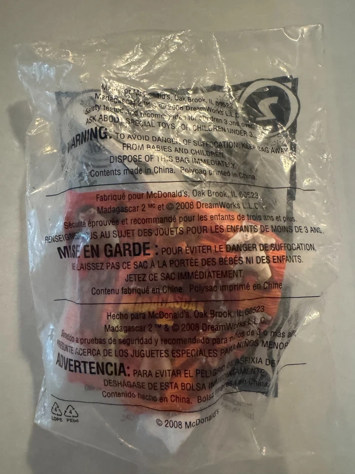 McDonald's Happy Meal Toy 2008 Dreamworks Madagascar 2 #2 Marty Sealed - Image 2 of 2
