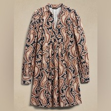 Banana Republic Solari Corduroy Mini Dress Size Medium Paisley Brown Long Sleeve