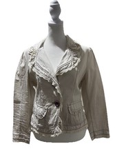 Vintage Style Cottagecore L.S.C Cream Fitted Blazer Ruffle Details Women’s XS/S