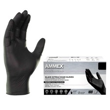 AMMEX Black Nitrile Disposable Exam/Medical Gloves 3 Mil, Latex-Free, Box of 100