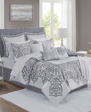 Jla Home Lisette 14-Pc. Damask Jacquard Comforter Set Bedding Silver Gray Queen