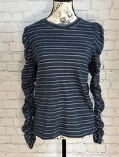 Loft Round Neck Cinched Long Sleeve Navy Blue/White Sweater Size Small