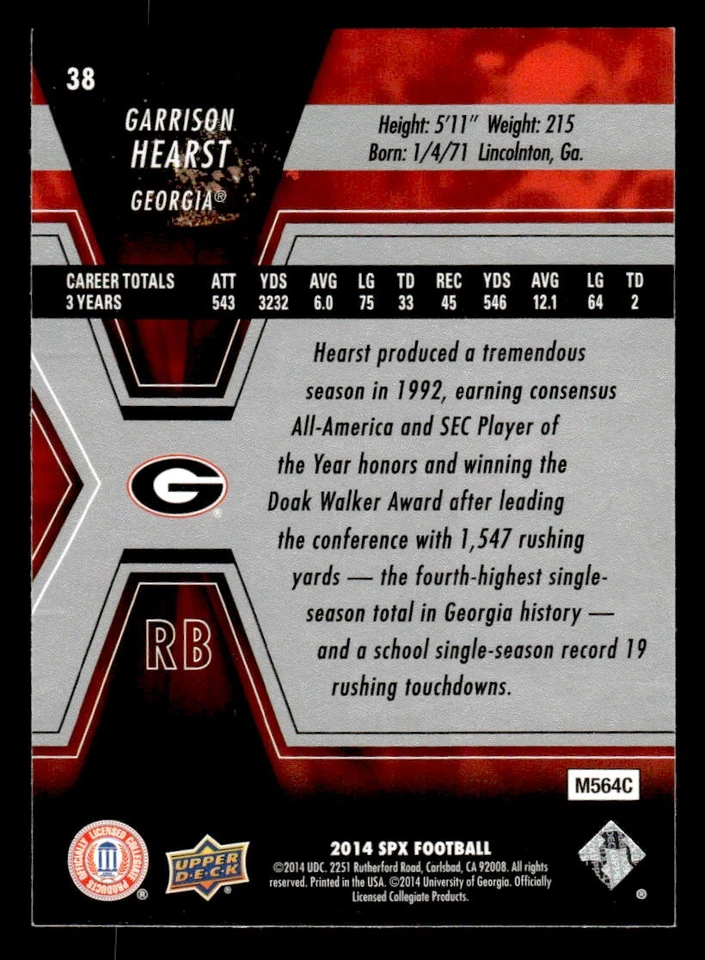 2014 SPx #38 Garrison Hearst Card Georgia Bulldogs - Image 2 of 2