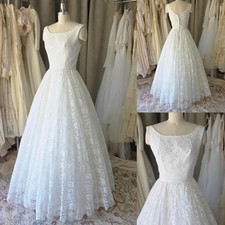 White Lace Wedding Dresses Vintage Sleeveless Victorian A Line Ivoy Bridal Gowns