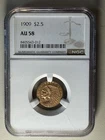 1909 $2.5 Indian Head Gold Quarter Eagle--NGC AU 58
