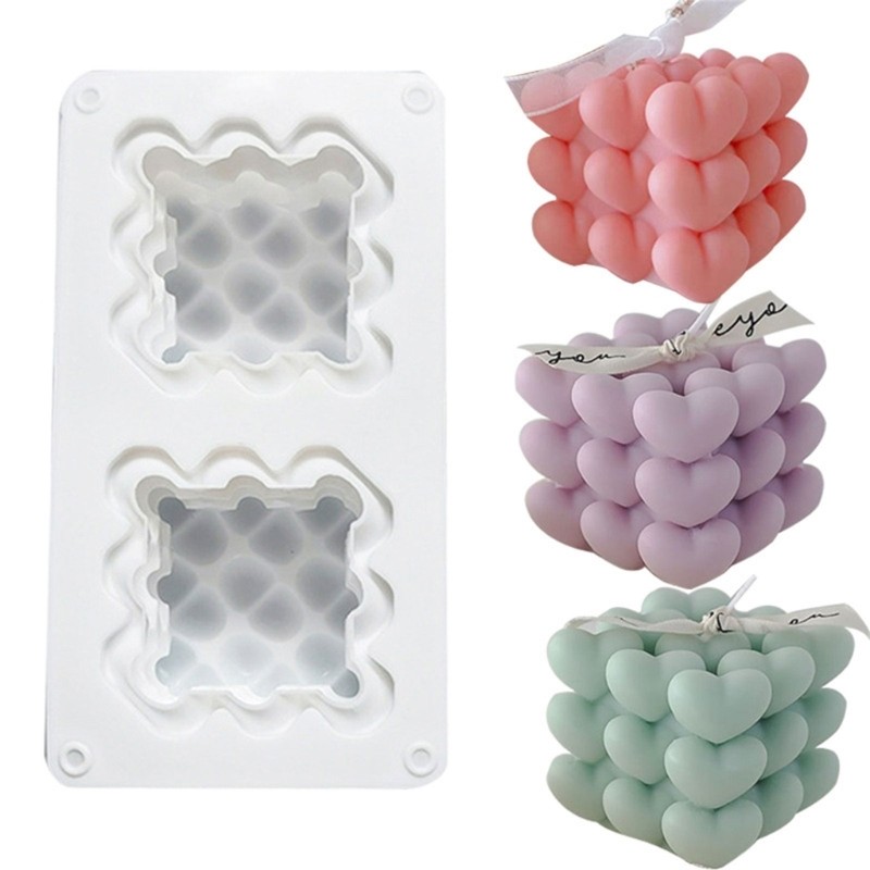 Heart-Shaped Cube Mold Bubble Silicone Mold for DIY Soaps