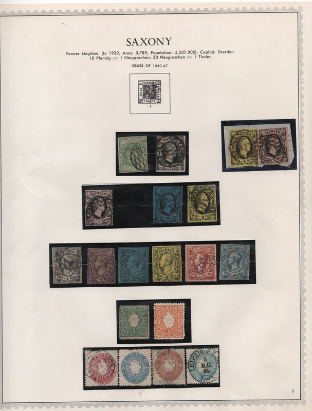 GERMANY SAXONY 1851-1863 COLLECTION OF 19 STAMPS ALMOST ALL USED