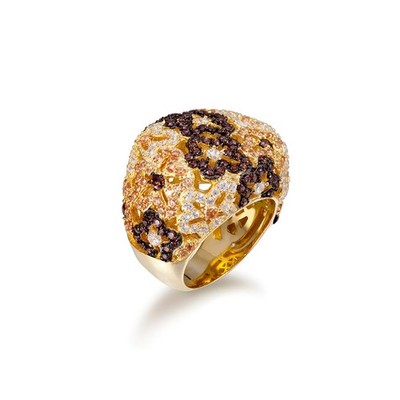 Fei Liu Floret Openwork Dome Ring Gold Plated Sterling Silver Multicolour CZ