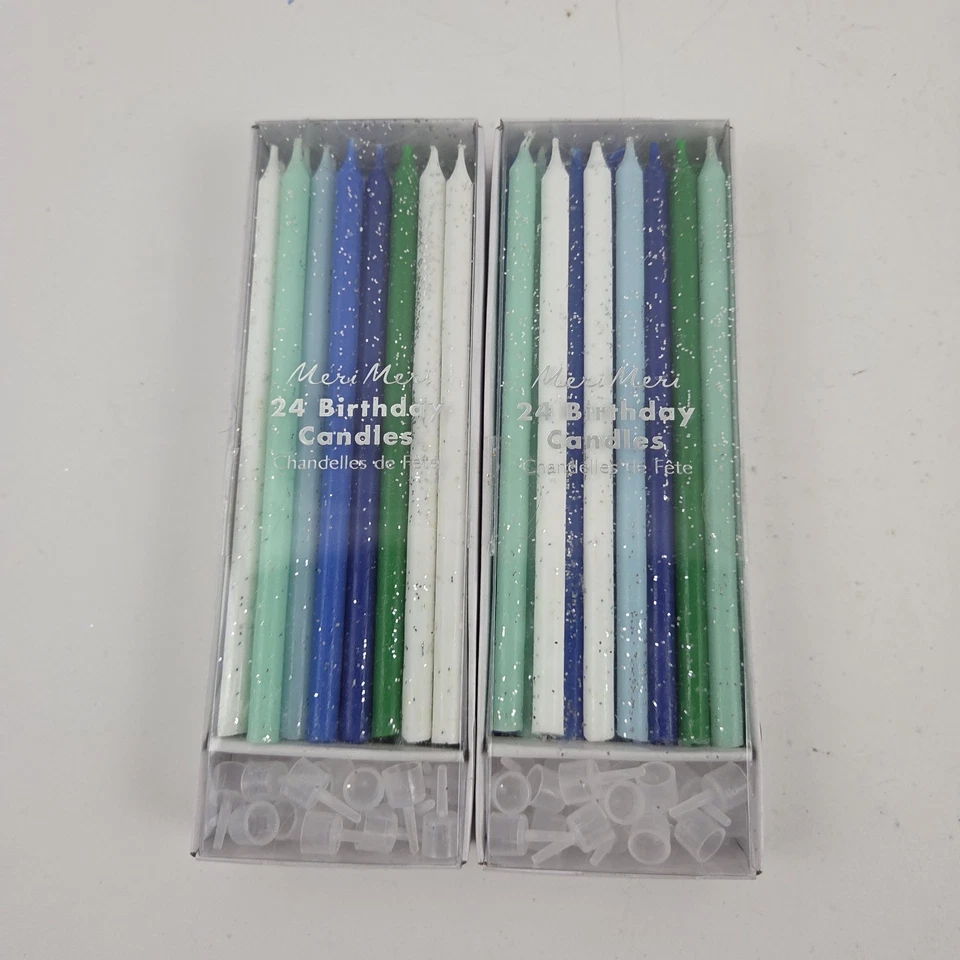 Meri Glitter Birthday Candles Lot of 48 ( 2 packs of 24) 5.75" Tall Blue Green - Image 4 of 4