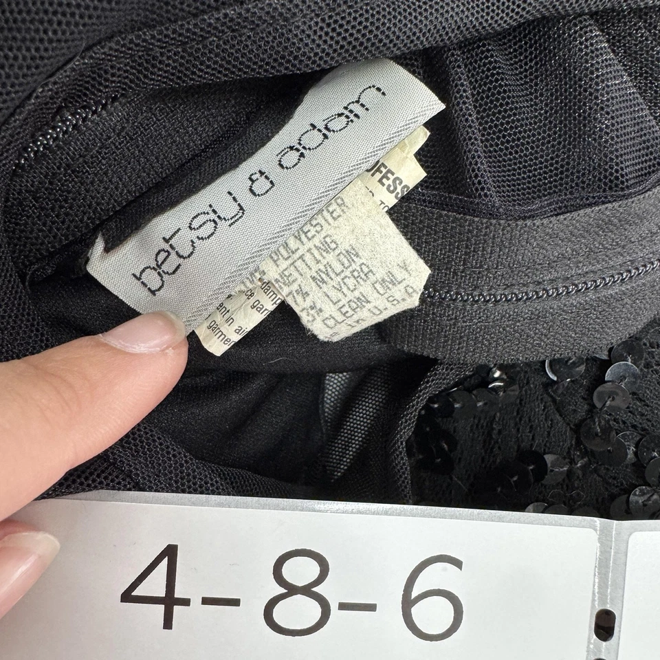 Vestido Betsy & Adam Mujer Pequeño Negro Malla Transparente Lentejuelas Manga Larga Cóctel EE. UU. Foto 3 de 4