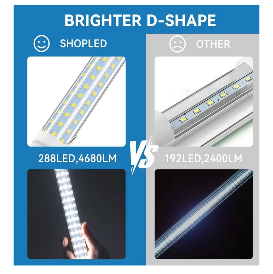 4FT LED Tube Lights 36W (Equivalent 95W) 4680LM 6000K Type A+B D-Shaped Tube ... - Image 4 of 4