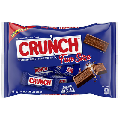 CRUNCH Fun Size Candy Bars Milk Chocolate Crisped Rice 19oz Jumbo Bag