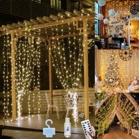 LED Lichtervorhang 3×3 M 300 Leds Warmweiß Mit Fernbedienung USB 3 StüCk