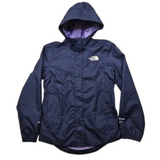 The North Face DryVent Rain Jacket Girls Medium 10 12 Navy Blue Hood Windbreaker