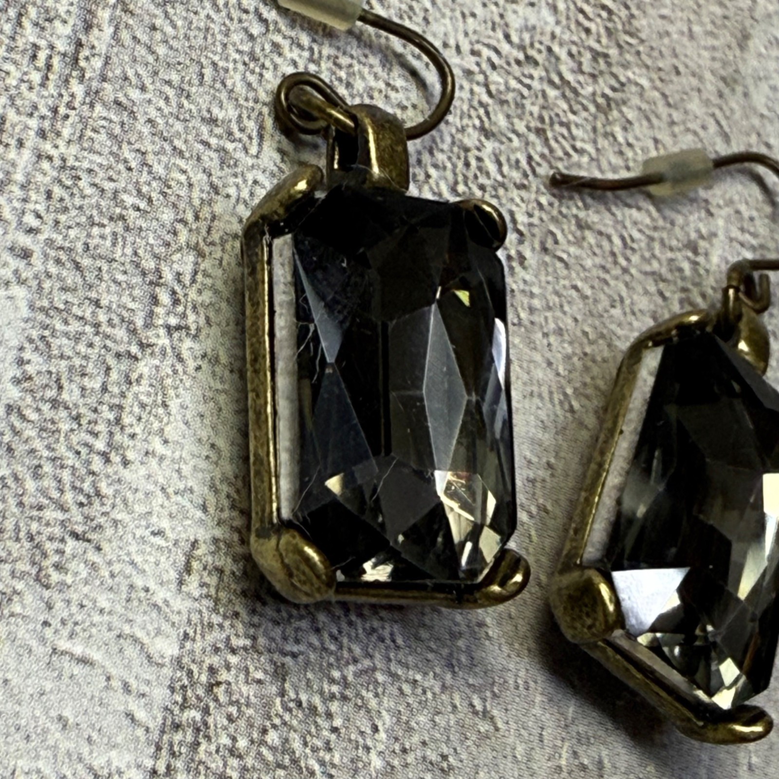 Vintage-Style Black Crystal Rectangular Dangle Ea… - image 3